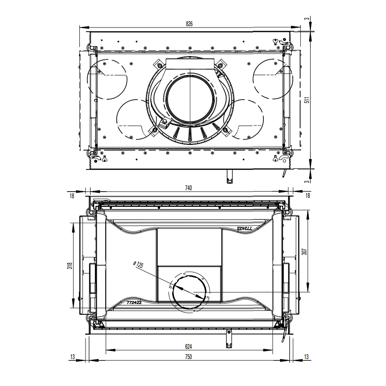 Austroflamm 75x39 K II 2.0 Insert de cheminée Tunnel