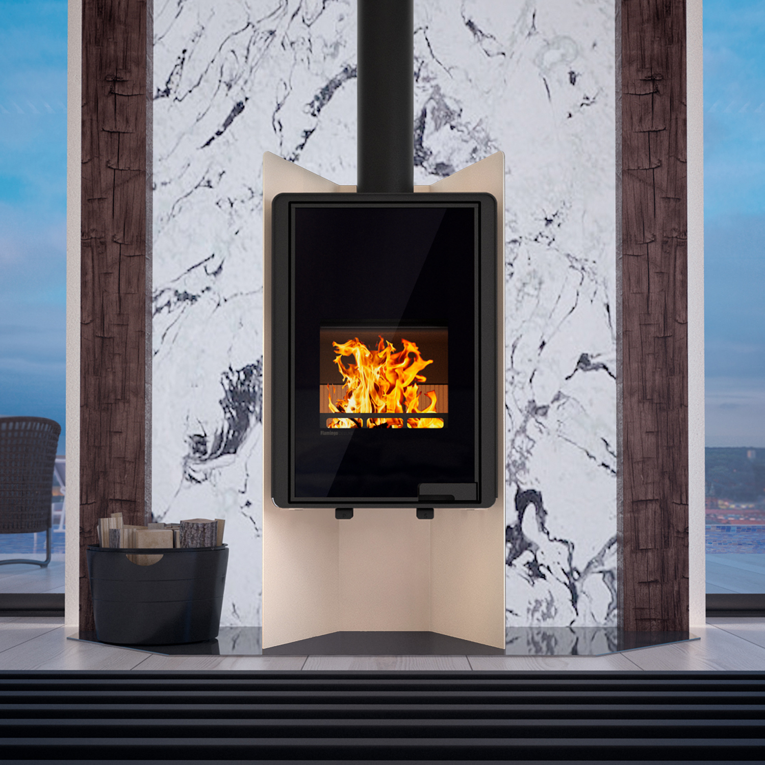 HS Flamingo Deluxe Pulau Poêle à bois Crème