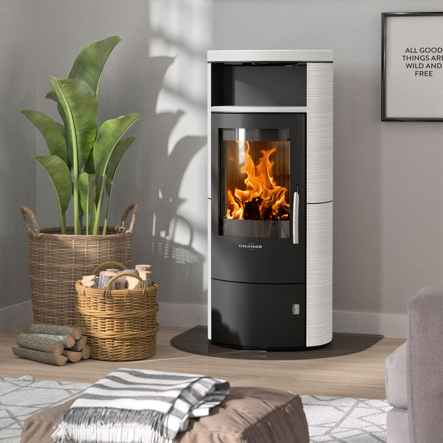 Oranier Polar 7 2.0 Poêle à bois Acier Noir / Céramique Blanc Soie