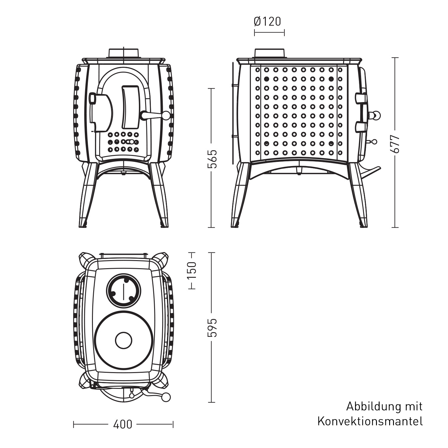 Poêle à bois Austroflamm G1 en fonte anthracite avec manteau de convection