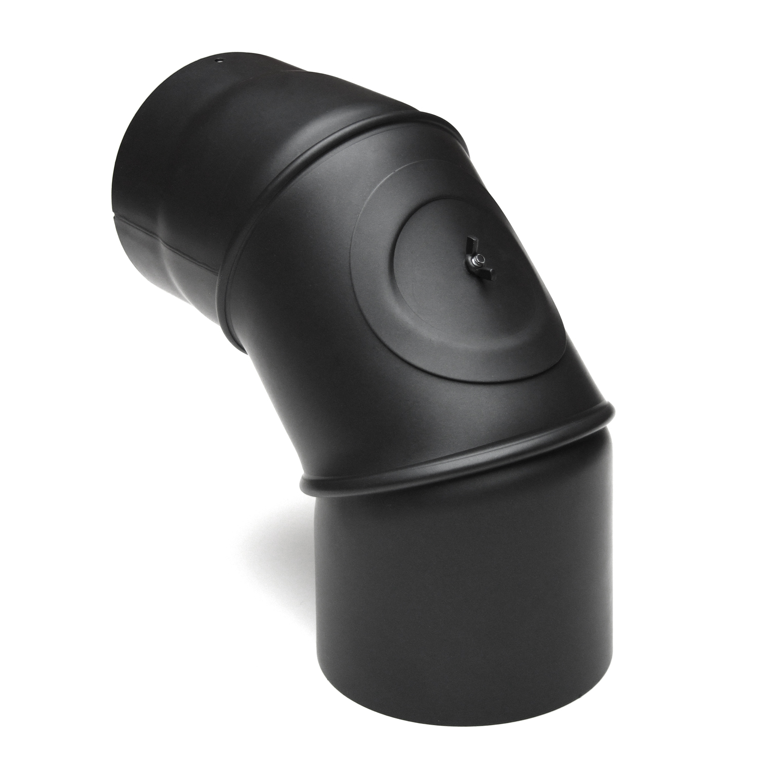 Coude de conduit de fumée Raik / Tuyau de poêle 150 mm - 0° - 90° avec ouverture de nettoyage noir Coude de conduit de fumée Raik / Tuyau de poêle 150 mm - 0° - 90° avec ouverture de nettoyage noir
