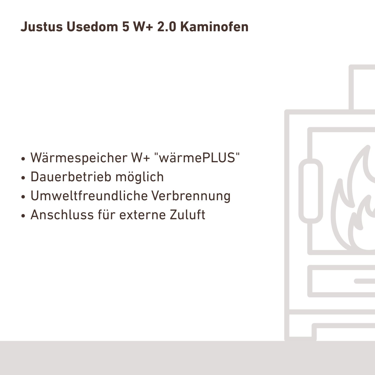 Justus Usedom 5 wärmePLUS 2.0 Poêle à bois Acier Noir/Pierre de sable