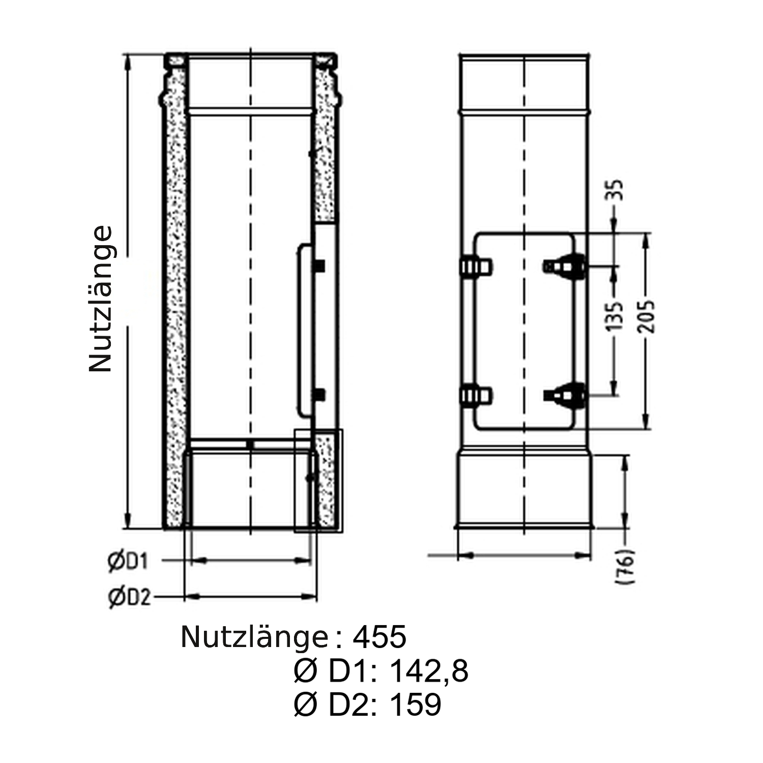 Schiedel ICS élément de tuyau 500 mm avec piège à boules et doublure à double paroi Ø150 double paroi brillant