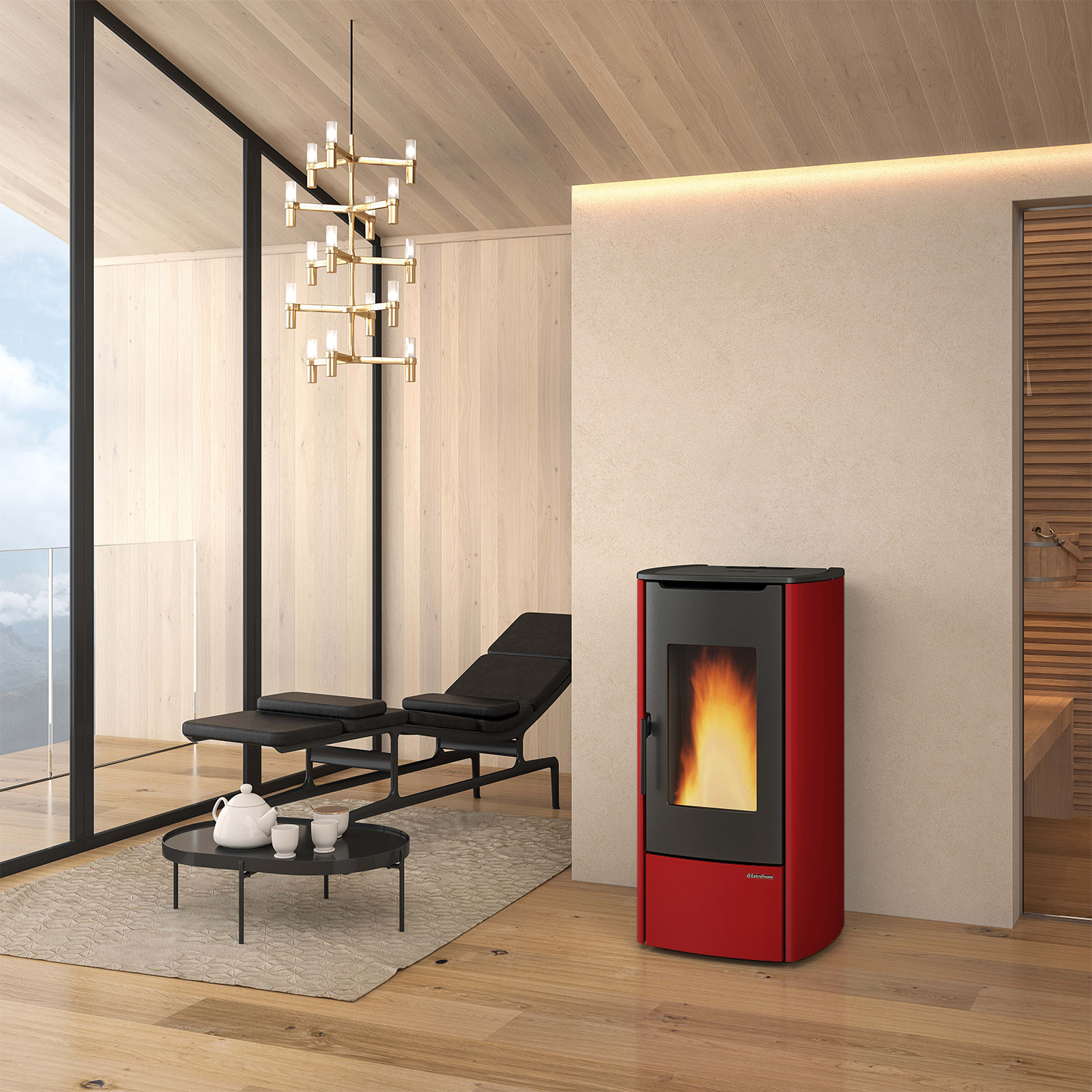 Extraflame Marina Idro H11 poêle à granulés bouilleur acier bordeaux
