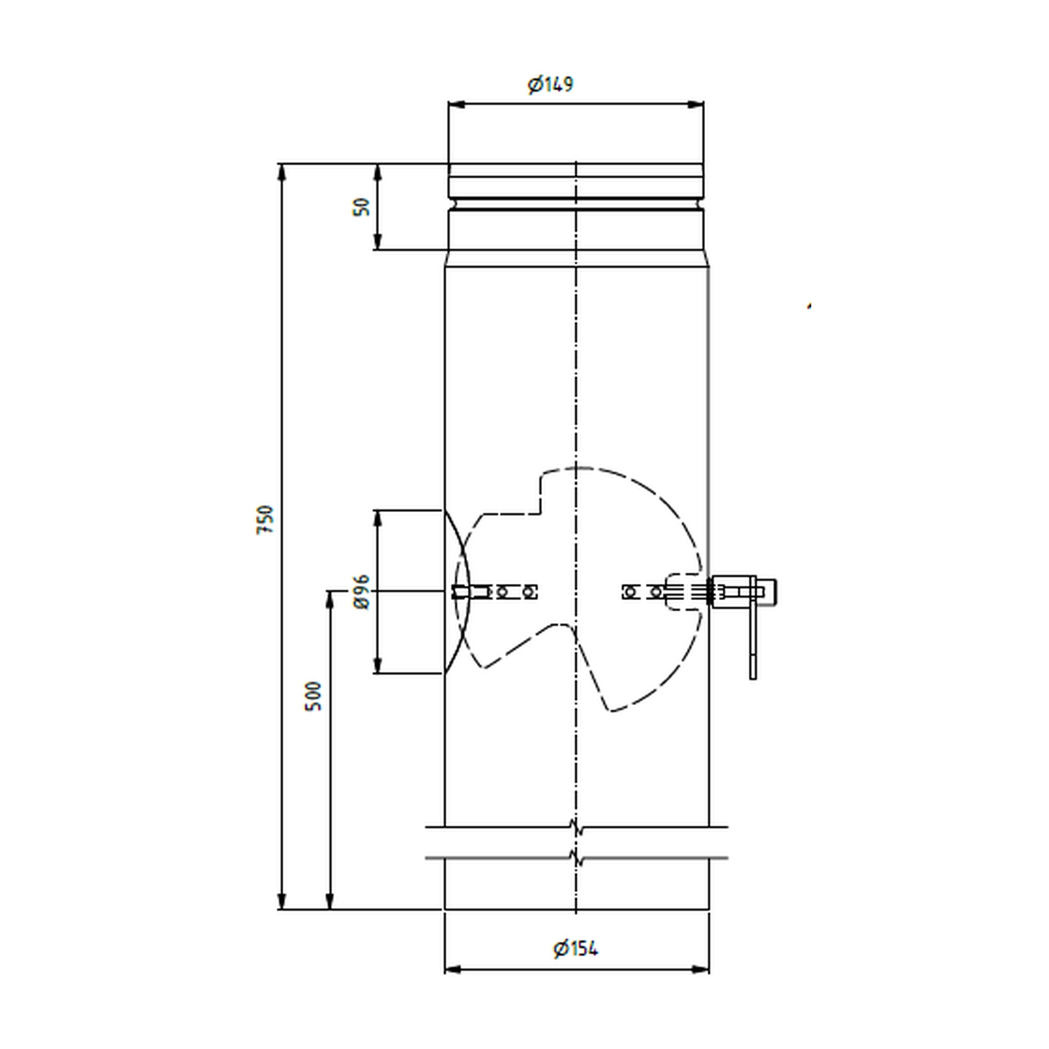 Raik tuyau LS diamètre 150x750x2,00mm rétreint avec porte intégrée avec modérateur de tirage gris