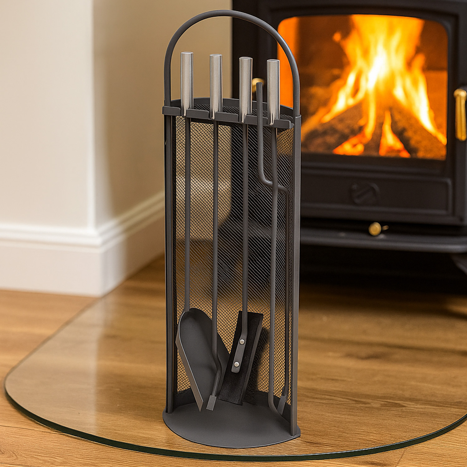 Ensemble d'accessoires pour cheminée Raik Arthur, 4 pièces, anthracite, poignées en acier inoxydable, 66 cm